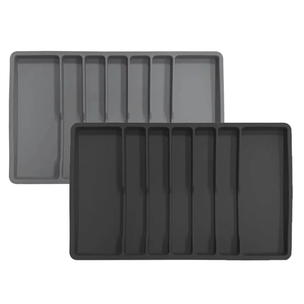 Non Slip Silicone Cutlery Tray Silverware Drawer Organizer Kitchen Utensil Holder with Dividers Gray Black Color Oasis Select