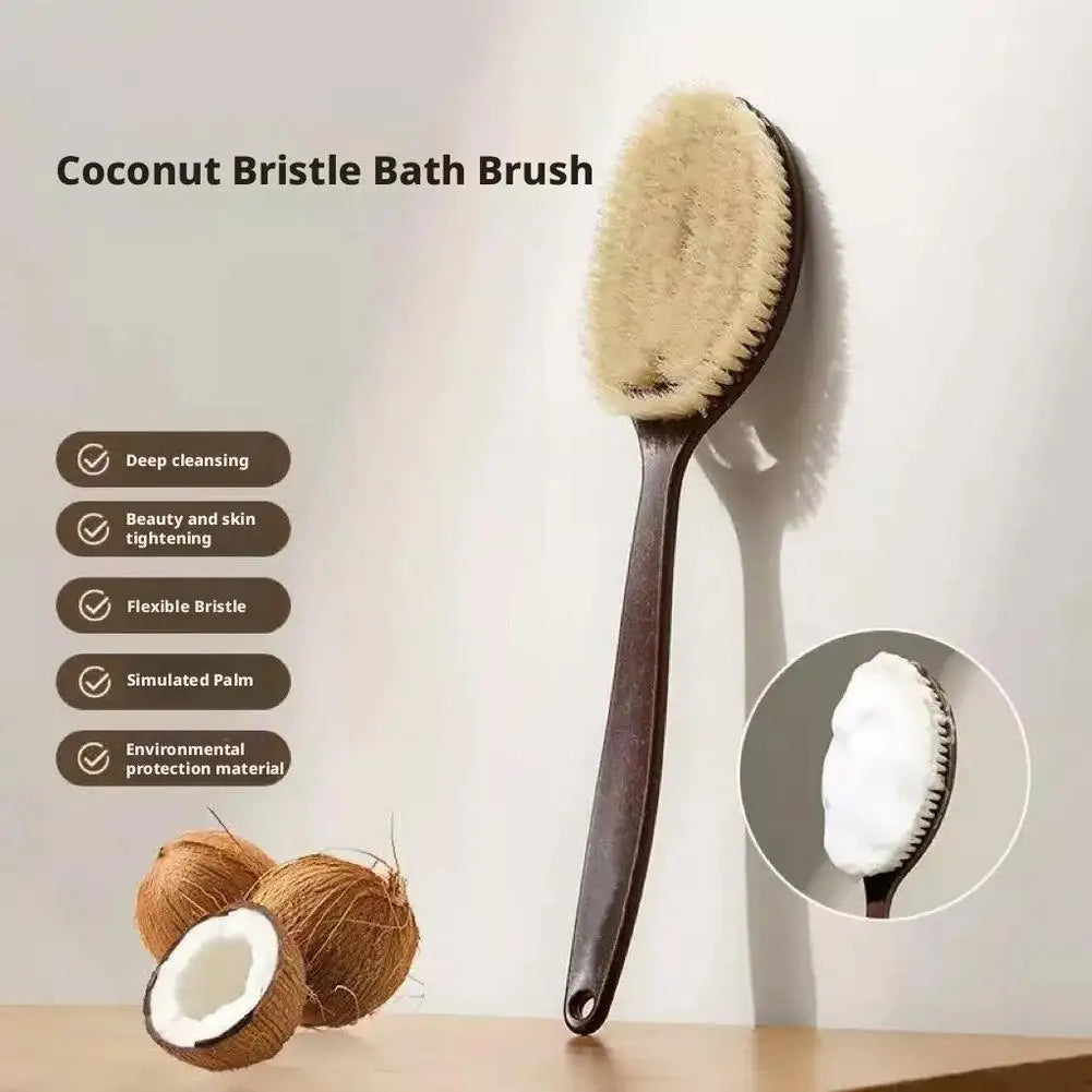 Long Handle Back Scrubber for Shower Natural Coconut Soft Bristlefor Dry Brushing, Exfoliation & Skin Care Improve Circulation Oasis Select