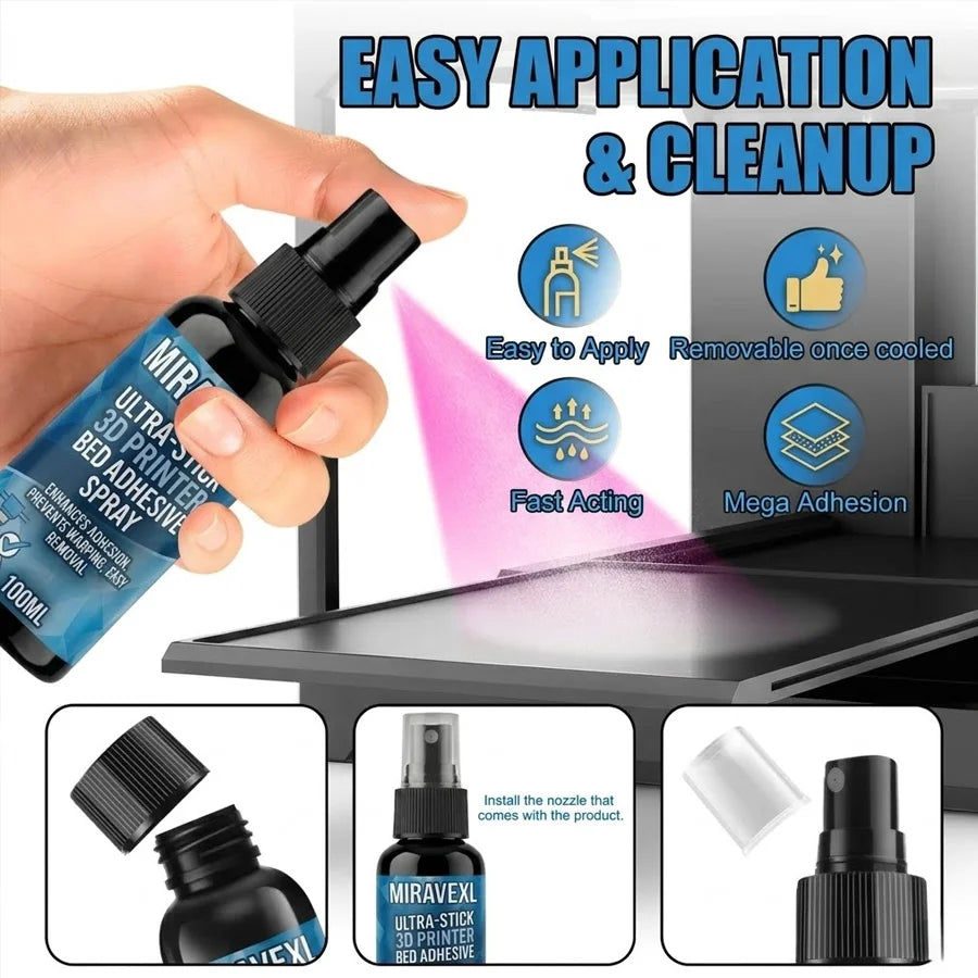 100ml Strong 3D Printer Adhesive Spray Suitable for PLA, ABS, PETG, TPU Filaments - Reduces Warping, Enhances Bed Adhesion Oasis Select