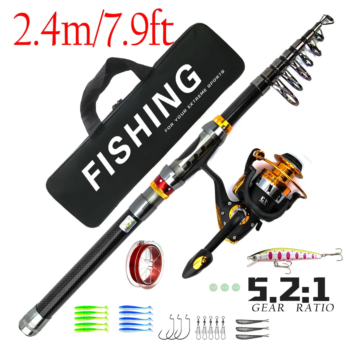 Carbon Road Ya Rod Set Universal Straight Handle Spinning Wheel Fishing Rod Full Range Ya Rod Oasis Select 2.4mSuit
