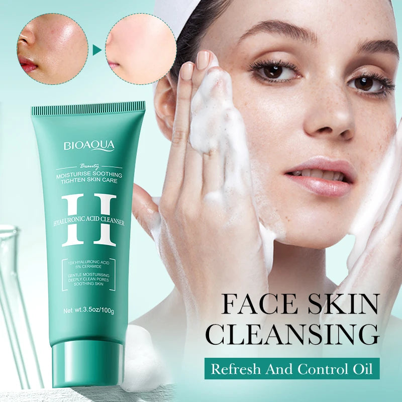 BIOAQUA Hyaluronic Acid Face Wash – Foam Cleanser, Deep Moisture Foaming Facial Cleanser Oasis Select