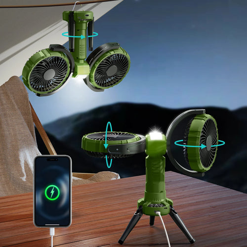 10000mAh Dual Head Fan – 4 Speeds, USB, Portable Outdoor Fan Portable Rechargeable Fan Oasis Select