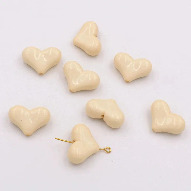 20pcs 16x22mm Acrylic Heart Shape Spacer Beads with 2mm Hole for Keychain Earrings Necklace Jewelry Pens Making Craft DIY Oasis Select Off-white