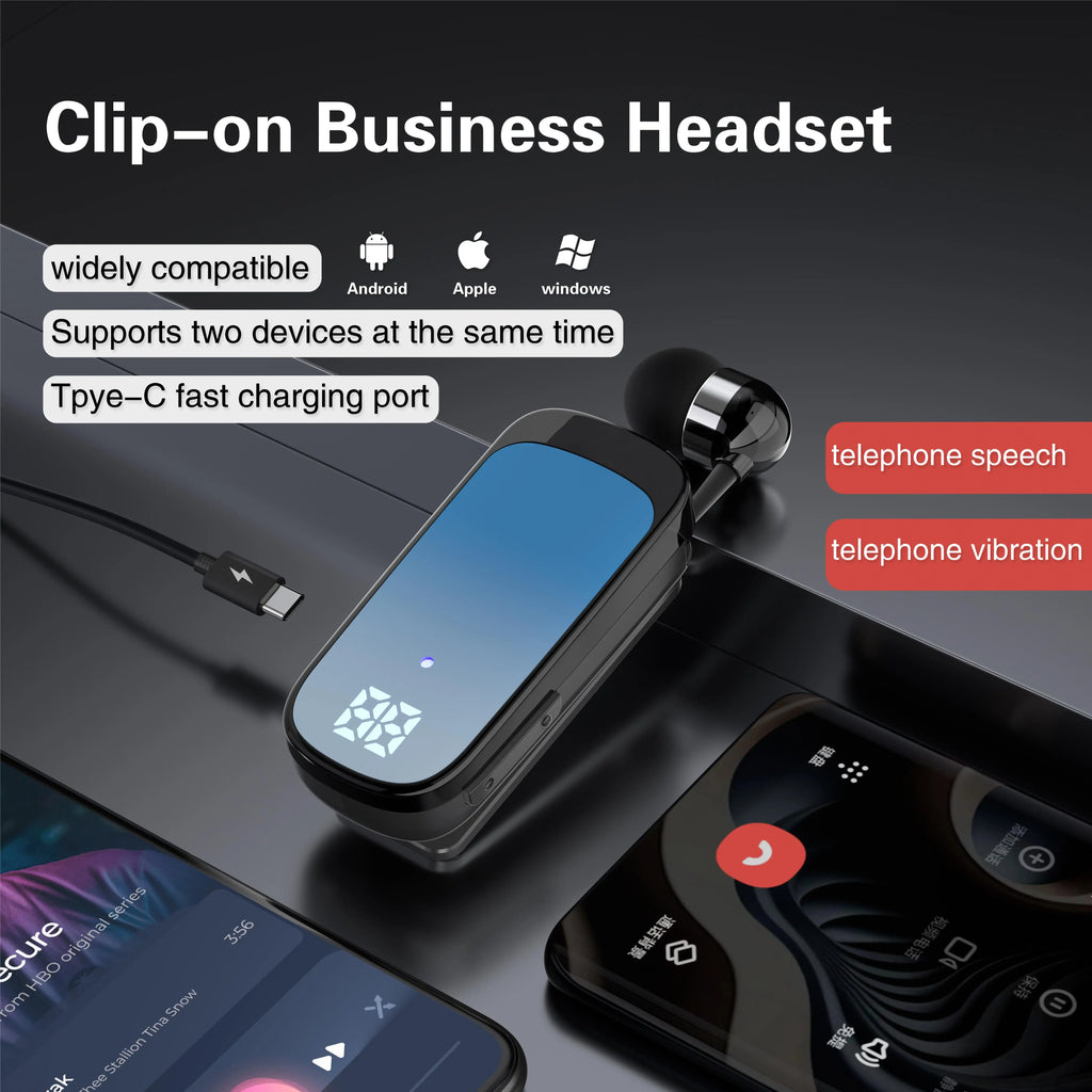 # K65 Lavalier Business Bluetooth 5.2 Headset Talk/Music Time 20 Hours LED Digital Display Noice Cancelling Wireless Earphones Oasis Select