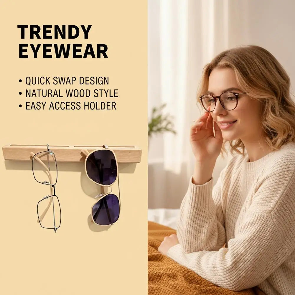 Wall-Mounted Wooden Eyeglasses & Sunglasses Holder Rack