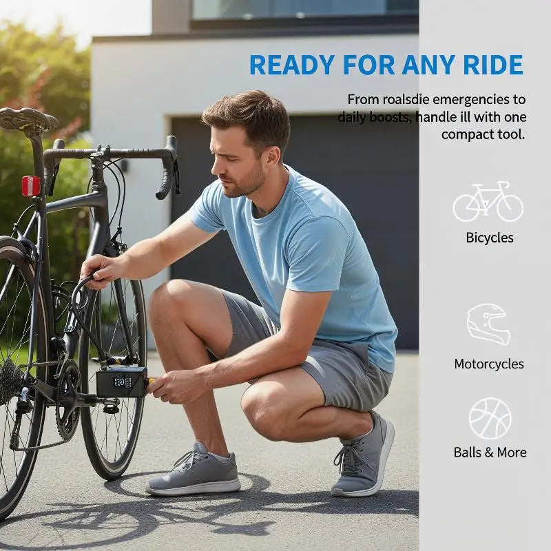 Portable Electric Bike Tire Pump High Pressure 150PSI With Digital Display And Type C Charging For Mountain Bike Road Bike FV AV Oasis Select