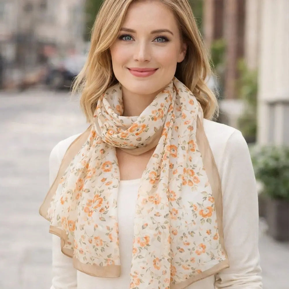Gifts Chiffon Printed Silk Scarf Floral Lotus Thin Beach Travel Photography Shawl Breathable Long Silk Scarf Oasis Select