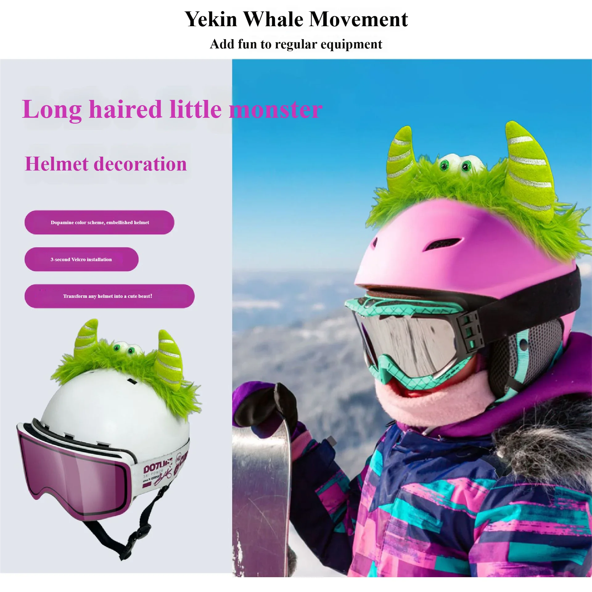 Fun helmet decorations, small monsters, outdoor personalized helmets, decorative ears, three-dimensional plush cute ski helmets Oasis Select