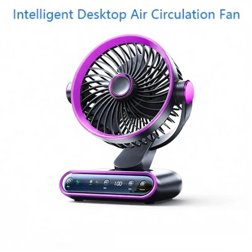 AI Smart Desktop Air Circulation Fan Turbo 100 Speed Type-C Rechargeable Quiet Brushless LED Display Timer for Home Office Baby Oasis Select
