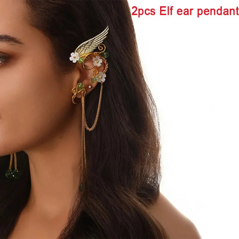Retro Elf Crown Fairy Leaf Tiara Elf Ears Pendant Forest Garland Women Elven Princess Headpiece Wedding Halloween Hair Jewelry Oasis Select 5
