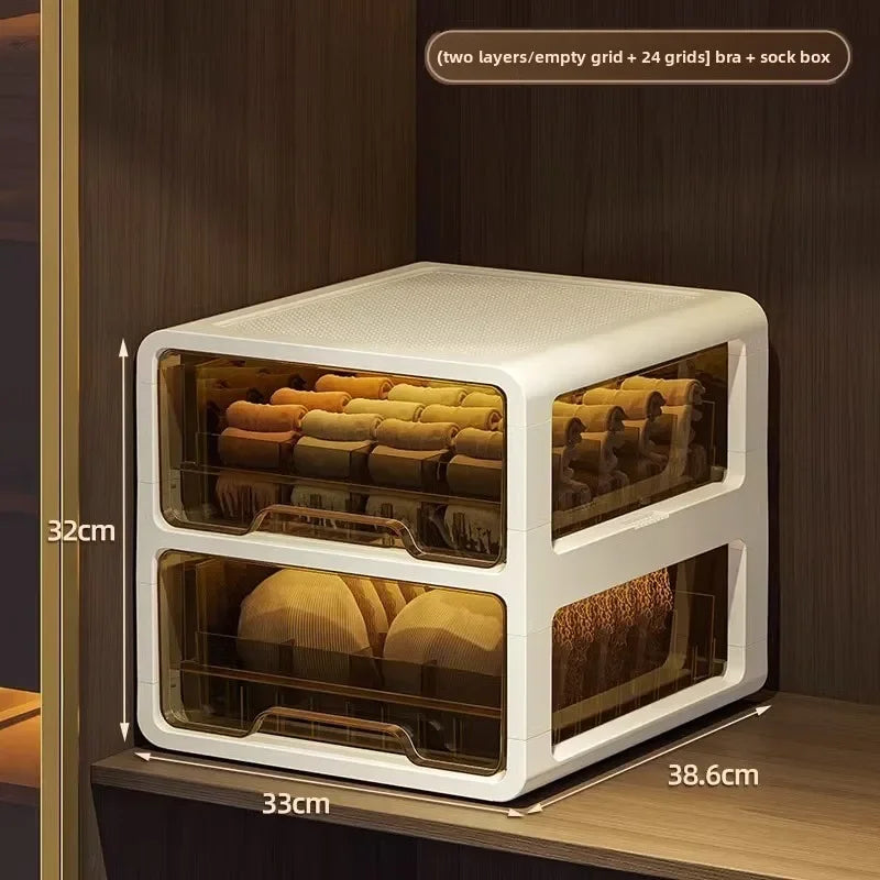 Underwear Storage Box Drawer Grid Socks Storage ******derwear Multifunctional Layered Storage Dust-proof Organizing Box Oasis Select Big 2-A
