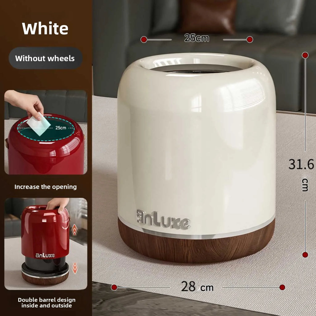 Household uncovered living room trash can 2026 new bedroom light luxury high-end large-capacity movable paper basket with wheels Oasis Select milky white