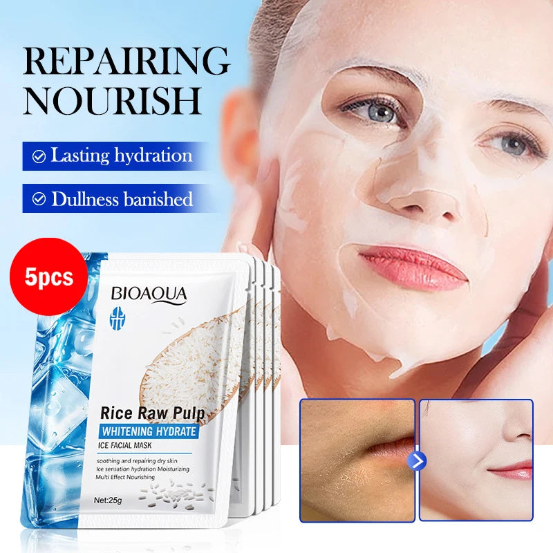 BIOAQUA Rice Raw Pulp Face Mask 5-Pack – Hydrating & Brightening Hydrating Sheet Mask Oasis Select 5pcs