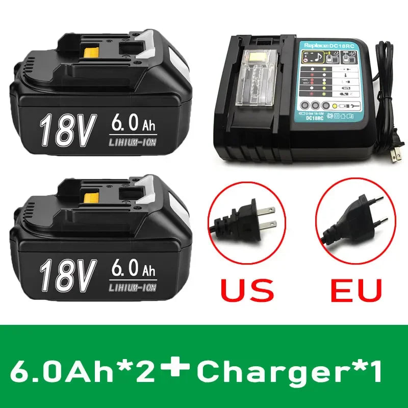 For Makita 18V 6Ah8Ah12Ah Battery Rechargeable Battery 18650 Lithium-ion Cell Suitable For Makita Power Tool Oasis Select 6Ah 2pcs 1charge