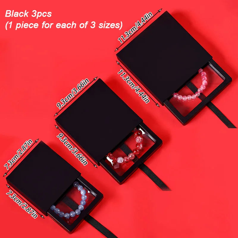 3-Piece Set, 3 Sizes Transparent Floating Display Box, Plastic Film Jewelry Storage Box, Jewelry Packaging Box/Gift Box Oasis Select Black 3pcs
