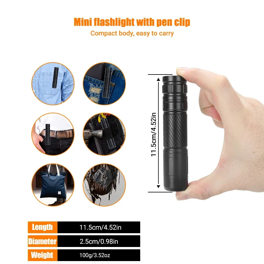 KDULIT Powerful LED Flashlight Aluminum Alloy Tactical Torch Built-in Battery Type-C Rechargeable Waterproof Emergency Light Oasis Select