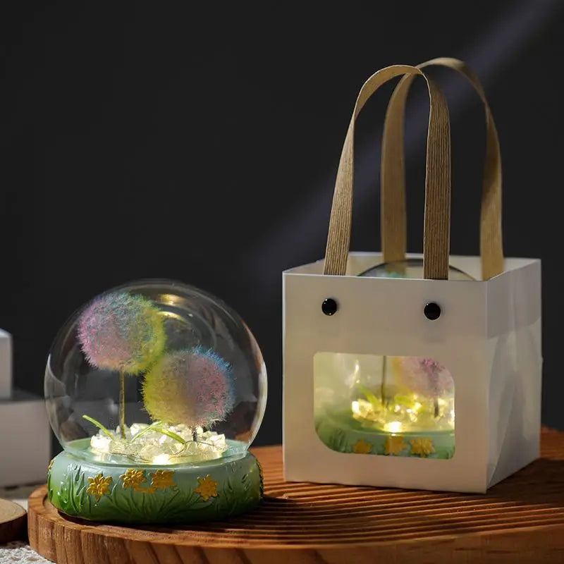 Dandelion Immortal Dried Bouquet Nightlight Ornaments Birthday Gift Girlfriend Girlfriend Girlfriend High-class Sense Niche Oasis Select 2 rgb dandelions Floral base gift bag