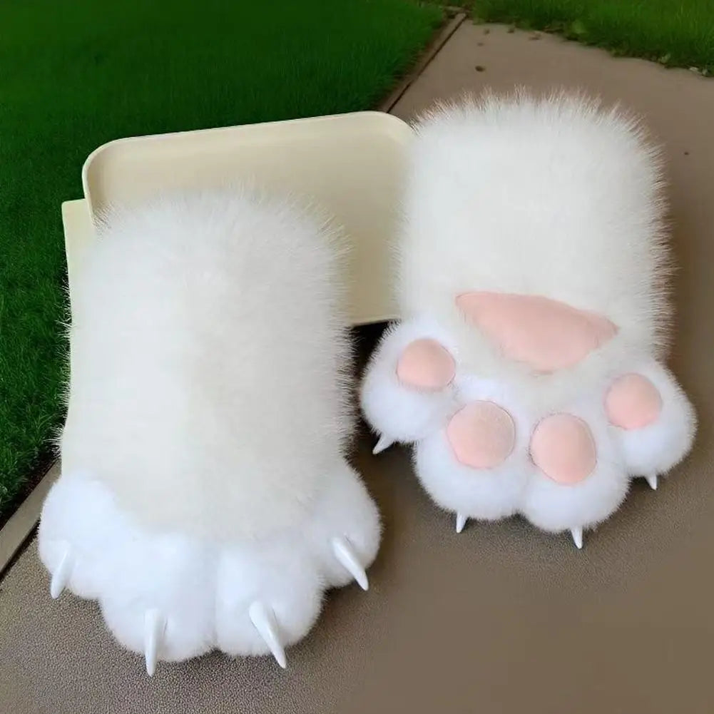 Cartoon Cosplay Furry Cat Paw Mittens Kawaii Squeaky Kigurumi Fursuit Thicken Warm Plush Cat Claw Gloves Gifts Oasis Select