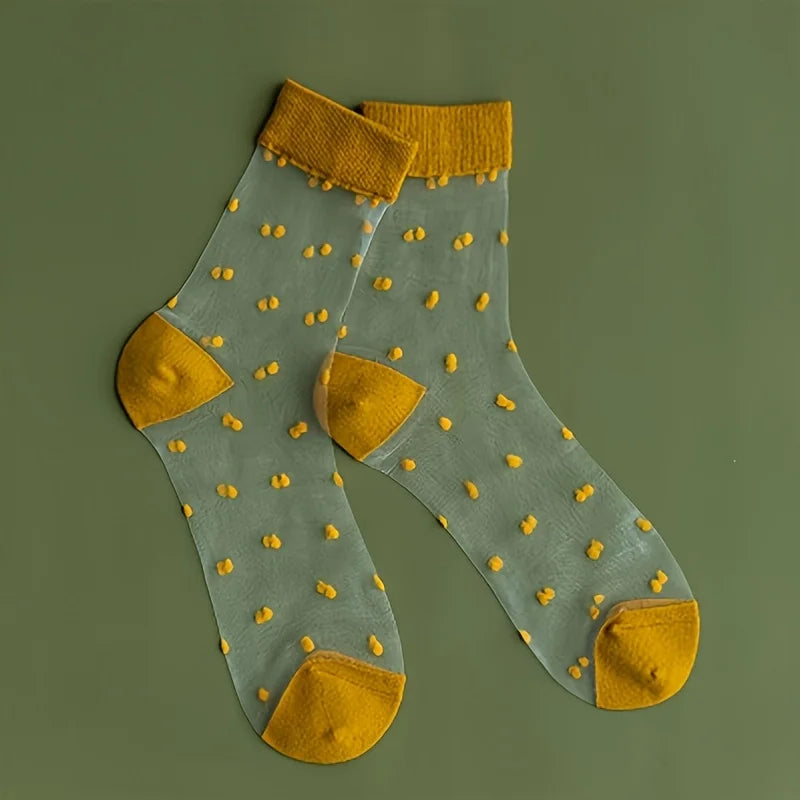 5 Pairs (10pcs) Breathable Polka Dot Glass Women'S Socks, Candy Color Summer Socks, Fashionable Polka Dot Decoration Socks Oasis Select