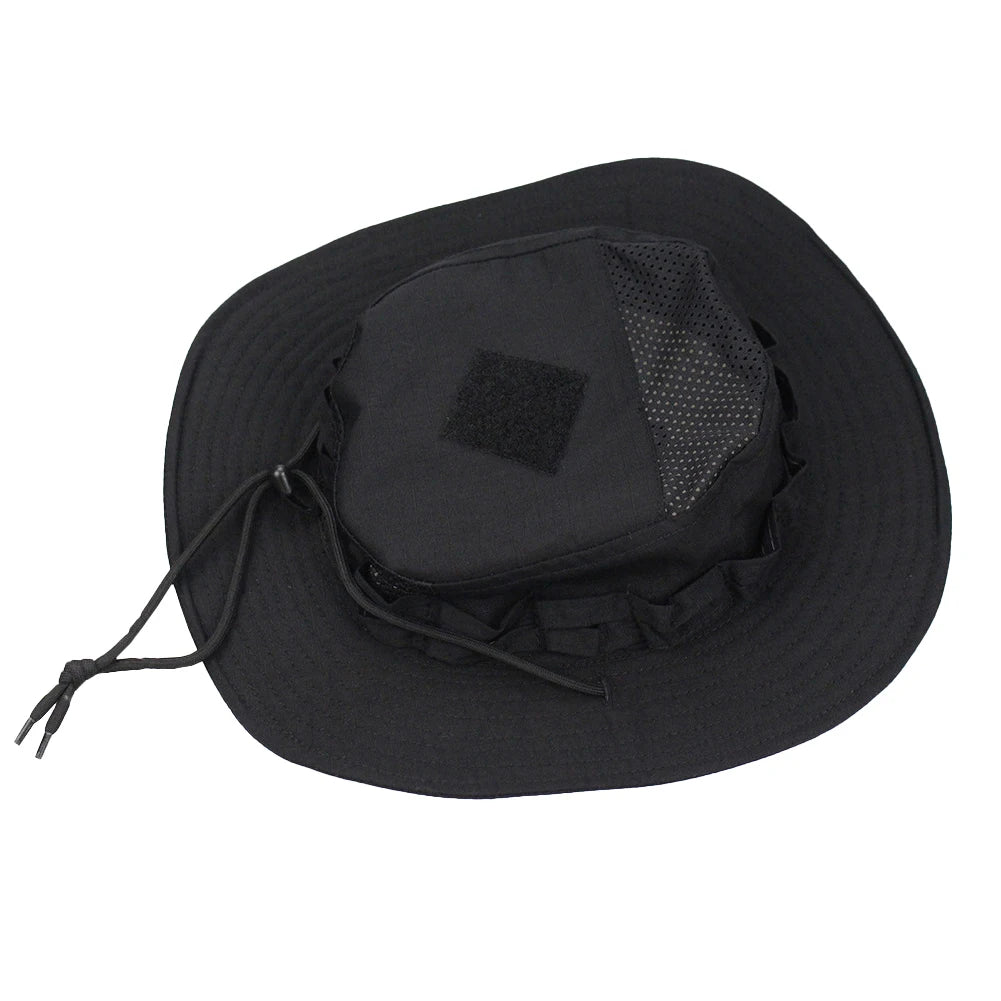 Camouflage Enthusiasts Square Pocket Camo Bonnie Cap US Bucket Benny Hats Fishing Outdoor Hiking Tactical Sun Caps Oasis Select Black