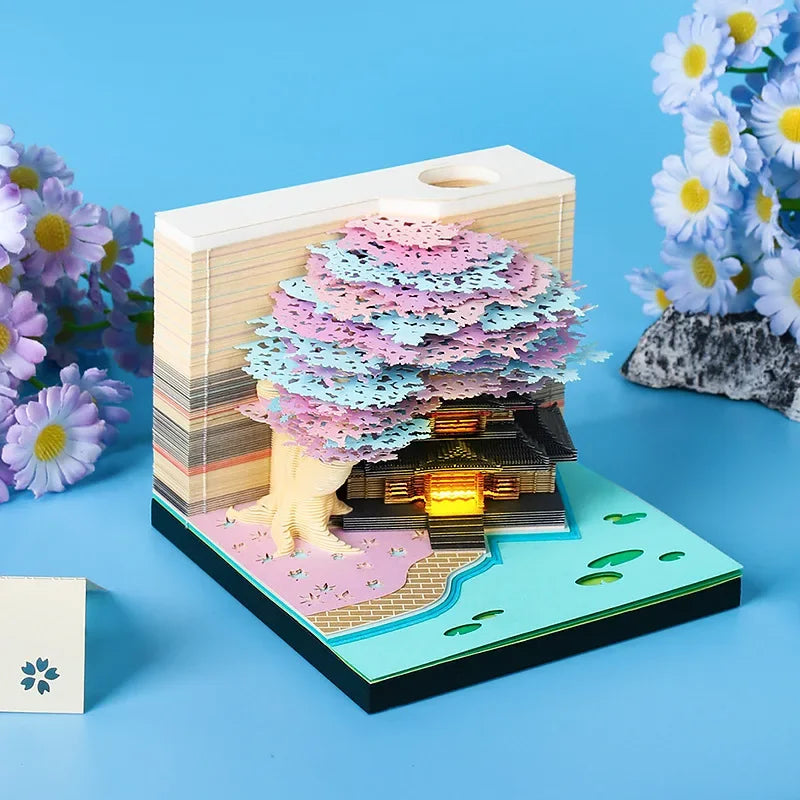 Treehouse 3D Desktop Calendar Sticky Notes Creative Crafts Souvenirs Paper Carvings Memo Pad New Year Gifts Office Ornament Oasis Select