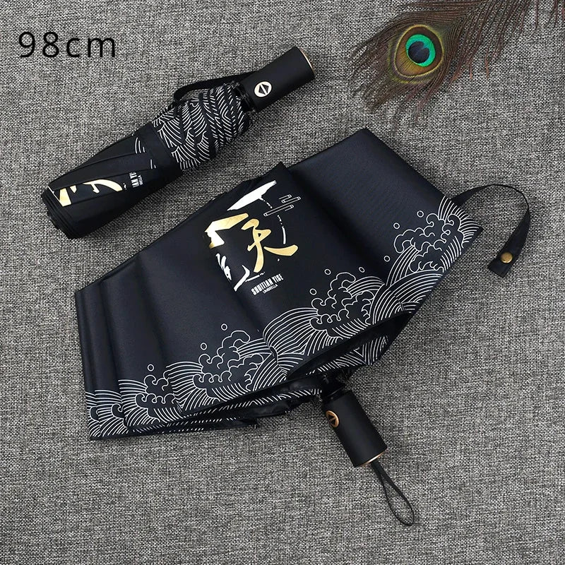 Automatic Double Sunny Umbrella Large Sunshade Sunblock Folding Retro Oil Painting Umbrella Oasis Select 98cm 5
