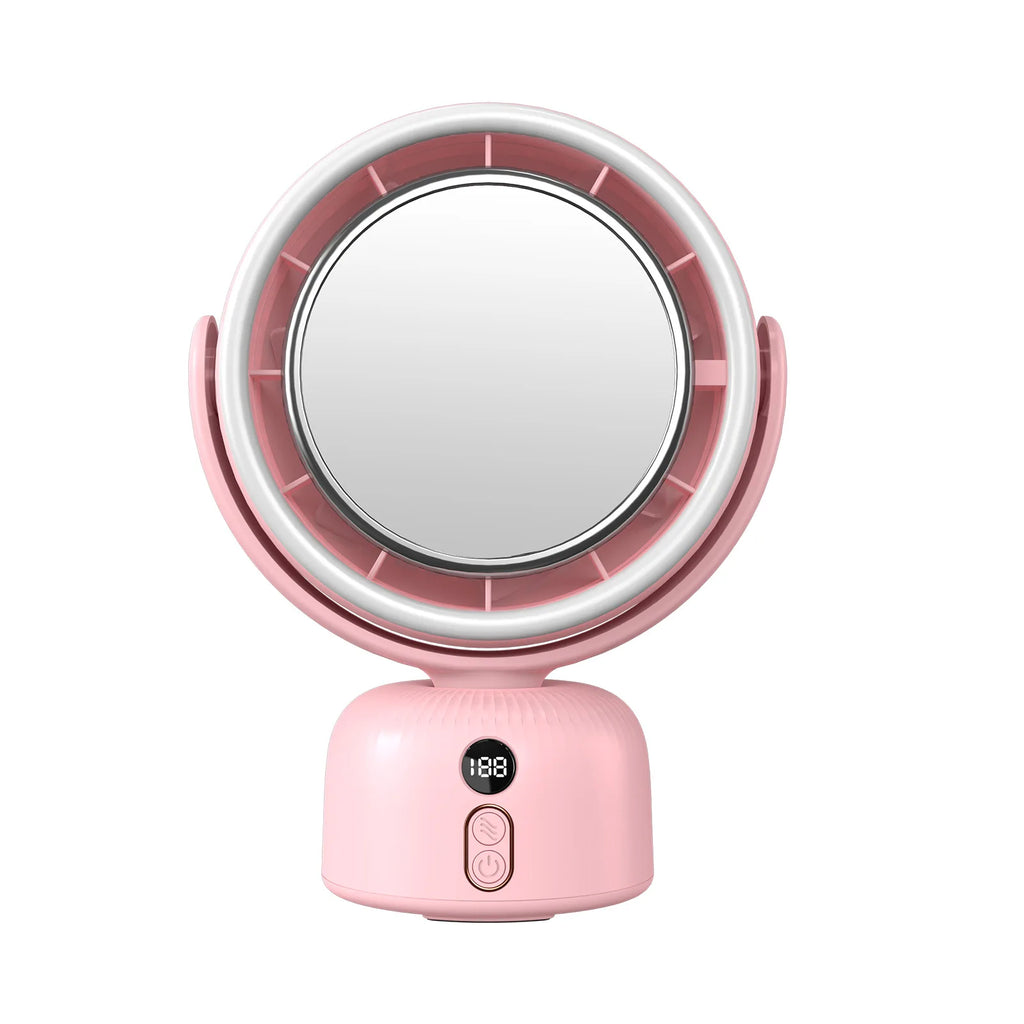 Cosmetic Mirror Bladeless Fan with LED Light – Portable Rechargeable