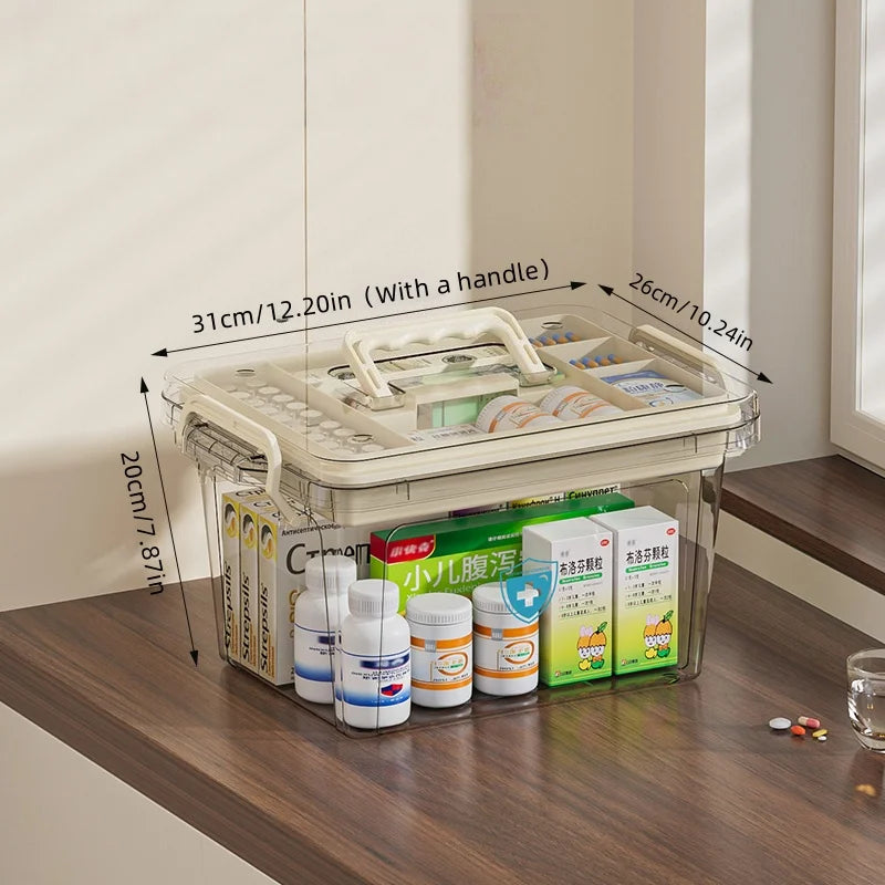 Medical Storage Box,Transparent Medicine Cabinet,Large-Capacity First Aid Kit,Multifunctional Home Aid Case,Various Colors Oasis Select Large cream color
