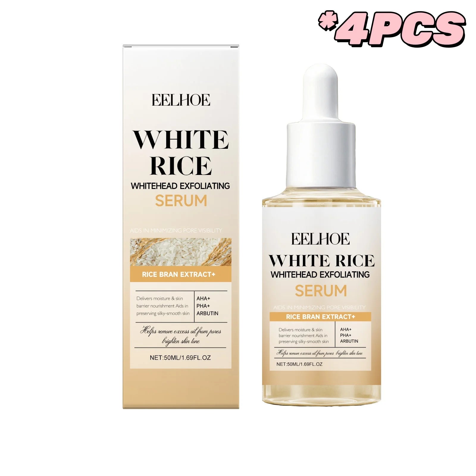 EELHOE Rice Skin Exfoliating Essence Remove Dead Skin Shrink Pores Brighten Skin Tone Reduce Fine Lines Skin Moisturize Essence Oasis Select 50ml Boxed X4PCS