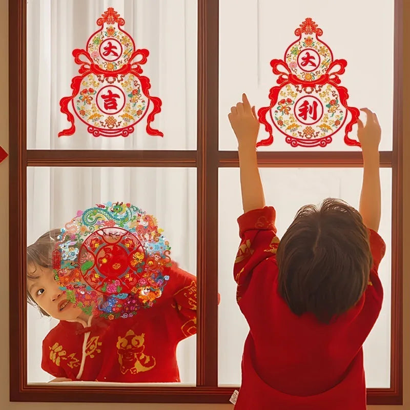 Window Display Stickers for The Year of The Horse Spring Festival Window Decorations New Year Goods Lucky Door Stickers Oasis Select