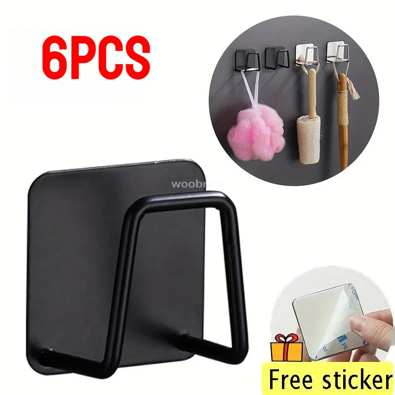Kitchen Stainless Steel Sink Shelf Sponges Holders Adhesive Drain Drying Rack Wall Hooks Accessories Storage Organizer Oasis Select 6PCS-black