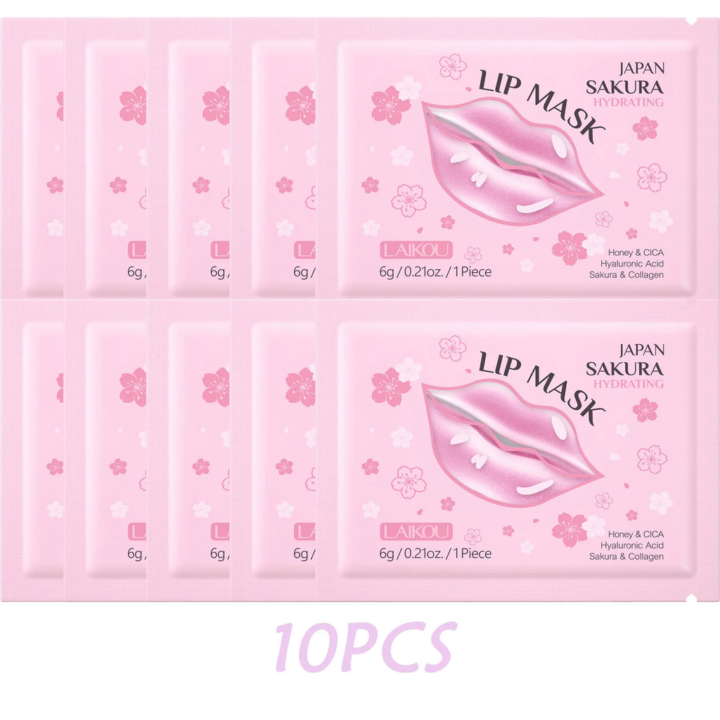 Laikou Cherry Blossom Lip Mask Moisturizing Anti Wrinkle Nourishing Beauty Lips Moisturizer Lip Patches Gel Pads Skin Care Oasis Select 10 PCS