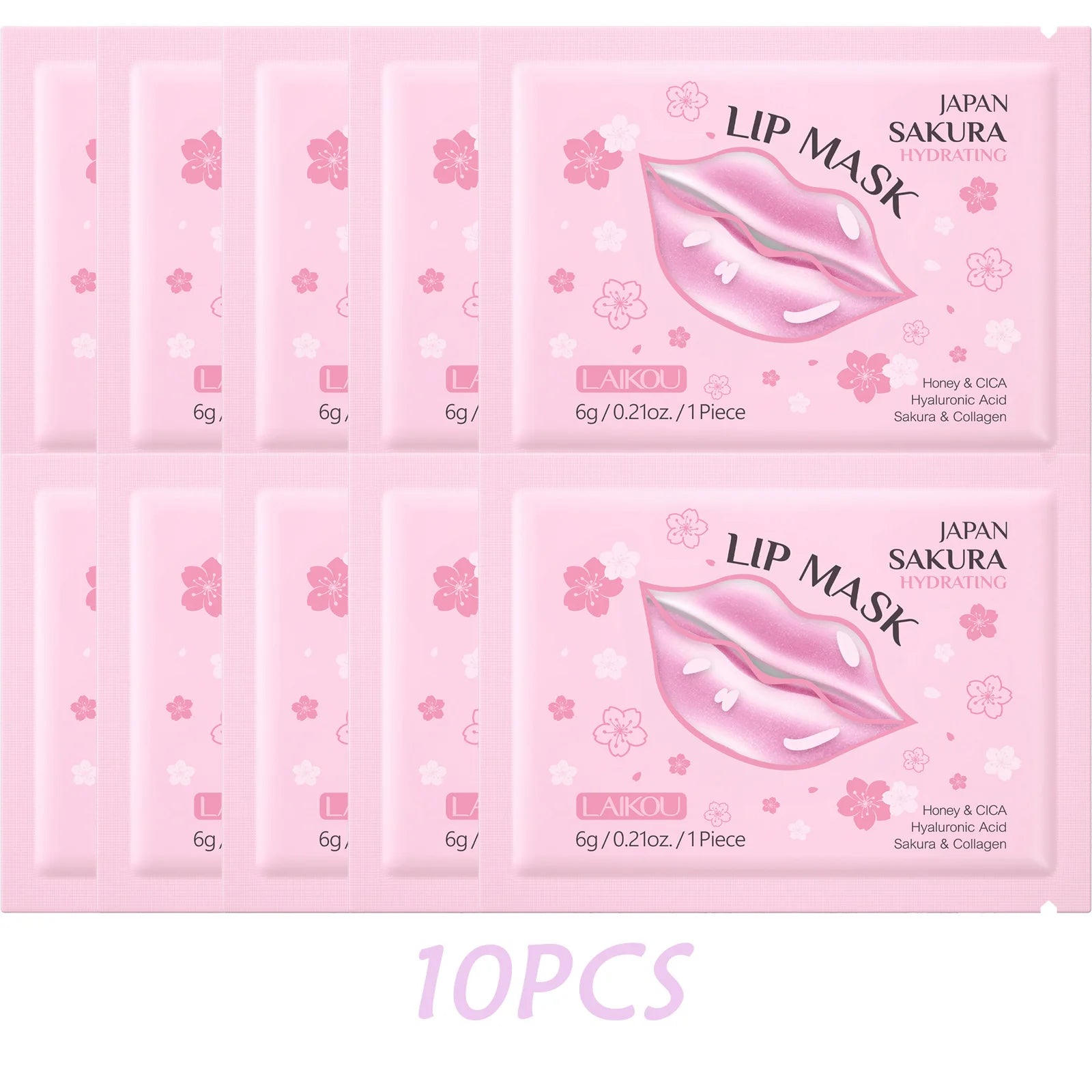 Laikou Cherry Blossom Lip Mask Moisturizing Anti Wrinkle Nourishing Beauty Lips Moisturizer Lip Patches Gel Pads Skin Care Oasis Select 10 PCS