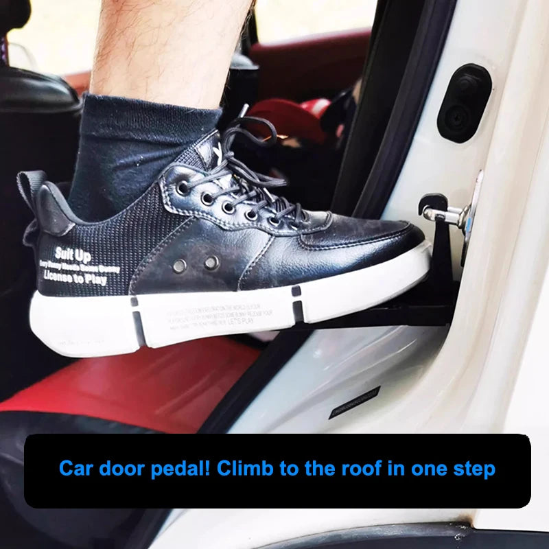 Foldable Car Door Step With Safety Hammer & Anti-Skid Wheel - Durable Aluminum Alloy Multi-Functional Roof Rack Hook Oasis Select