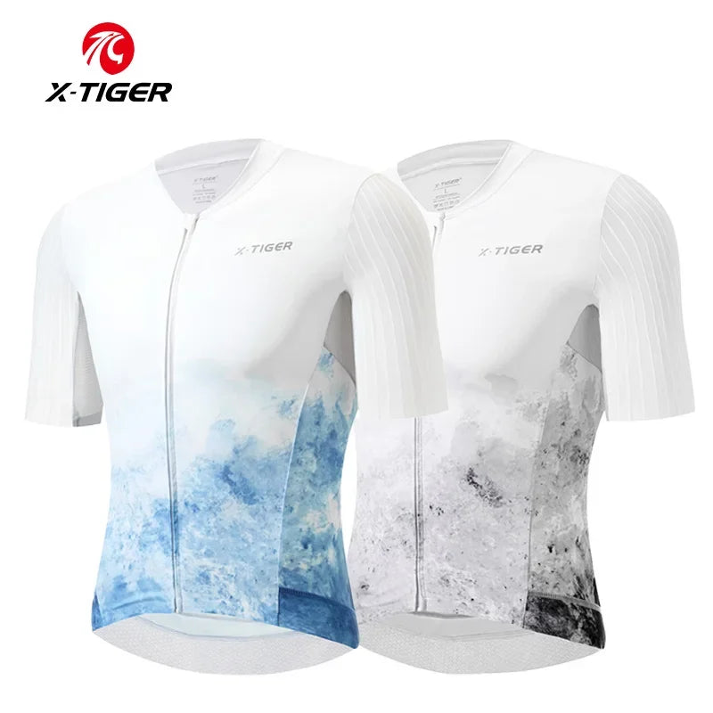 X-TIGER Professional Cycling Jersey Summer Breathable Sports Short Sleeve Shirt Men's TMB Road Bicycle Clothes Racing Jersey Oasis Select