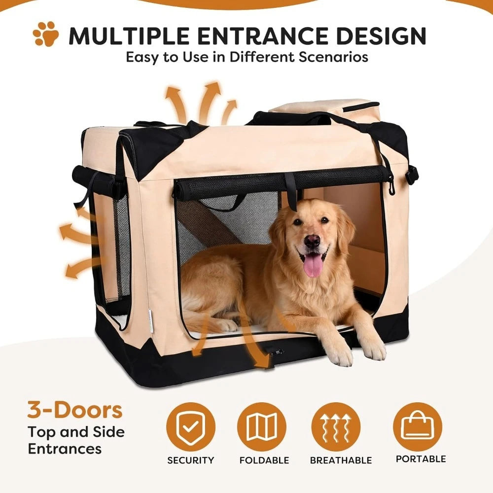 Easy Storage Foldable Soft Dog Crates Kennel 3 Door Soft Sided Travel Pet Car Carrier with Straps Mat for Dogs Cats Rabbits Oasis Select