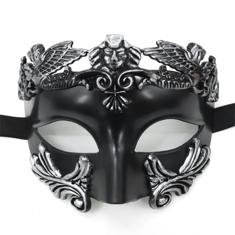 Men Masquerade Ancient Greco-Roman Warrior Eye Masks Halloween Party Cosplay Costume Accessories Sexy Half Face Mask Props Oasis Select Black silver