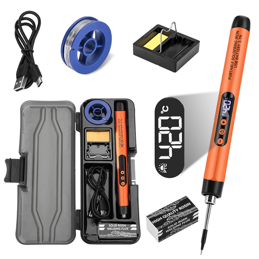 USB Soldering Iron Set Mini Digital Electric Soldering Iron Kit Type-C Interface Adjustable Temperature Solder Welding Iron Tool Oasis Select Orange