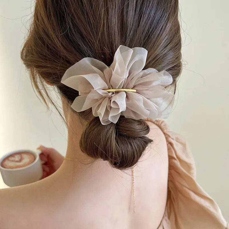 Big Spring Hair Claw Clips Women Metal Chiffon Flowers Ponytail Holder Hairpin Barrettes Fashion Girls Hair Accessories Hairgrip Oasis Select