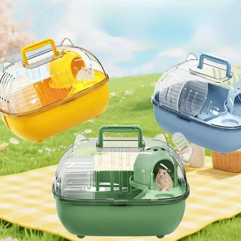 1pcs Multi-Function Portable Hamster Cage Beige Double Layer Large Space Travel Carrier Box Breathable Carry Cage for Hamsters Oasis Select