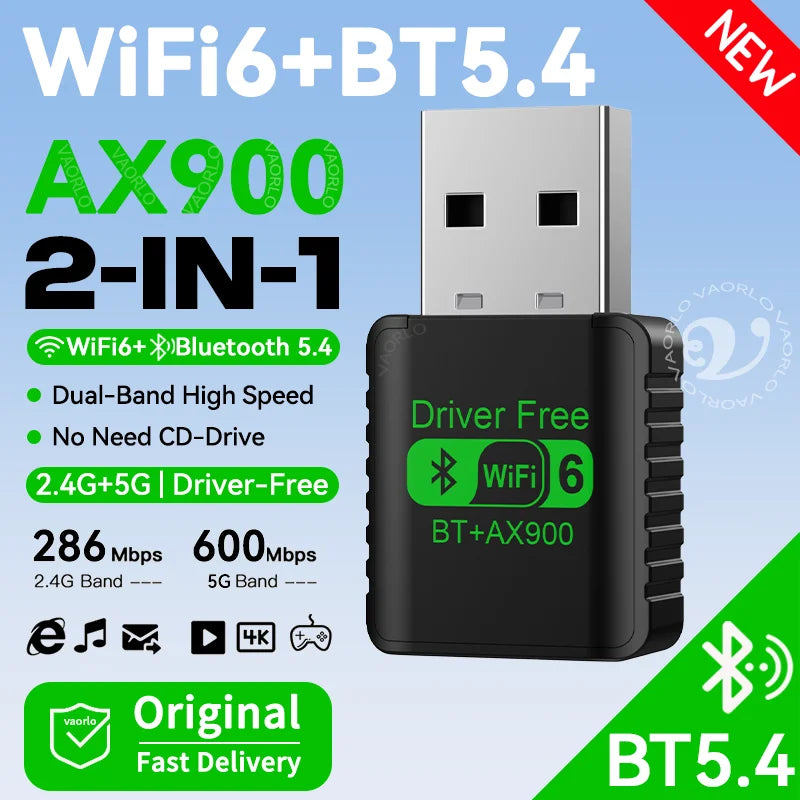 AX900 USB WiFi 6 Bluetooth 5.4 Adapter 2in1 Dongle Dual Band 2.4G&5GHz Network Wireless Receiver DRIVER FREE For Windows 10/11 Oasis Select