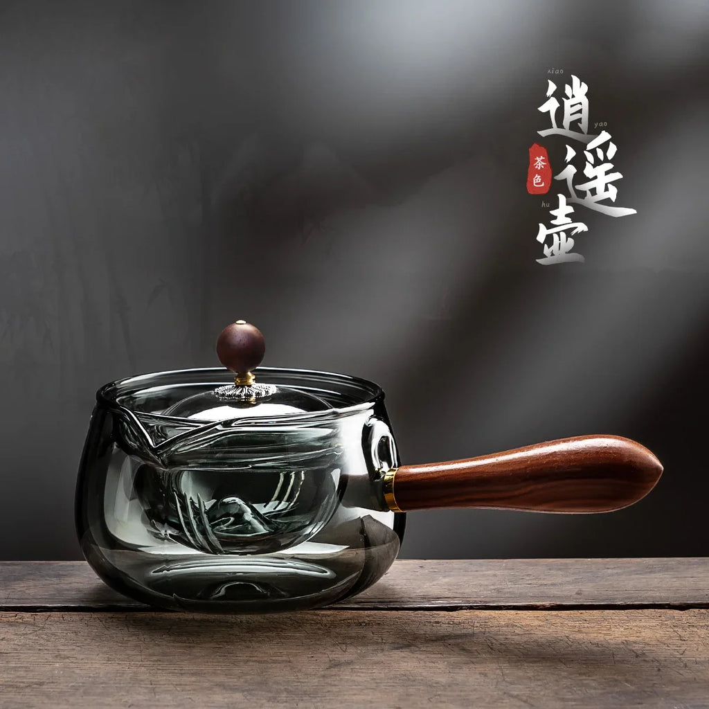 The Side of The Leisure Pot Household Heat-resistant Glass Teapot Rotating Small Green Orange Tea Tea Set Boiling Teapot Oasis Select B
