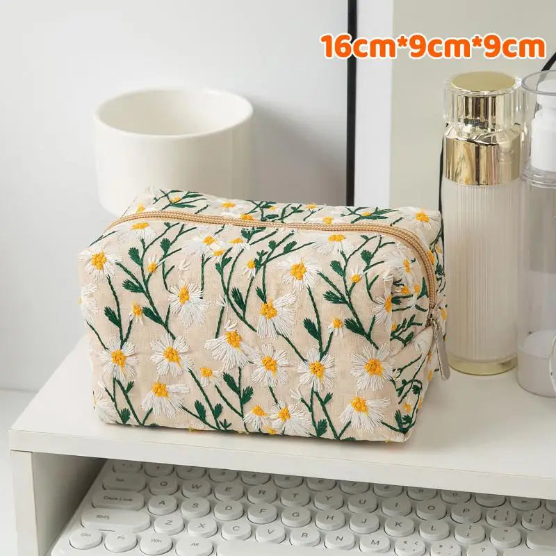 Floral Embroidery Women Cosmetic Bag Canvas Zipper Make Up Bag Travel Washing Makeup Organizer Sanitary Napkin Pouch Storage Oasis Select 08