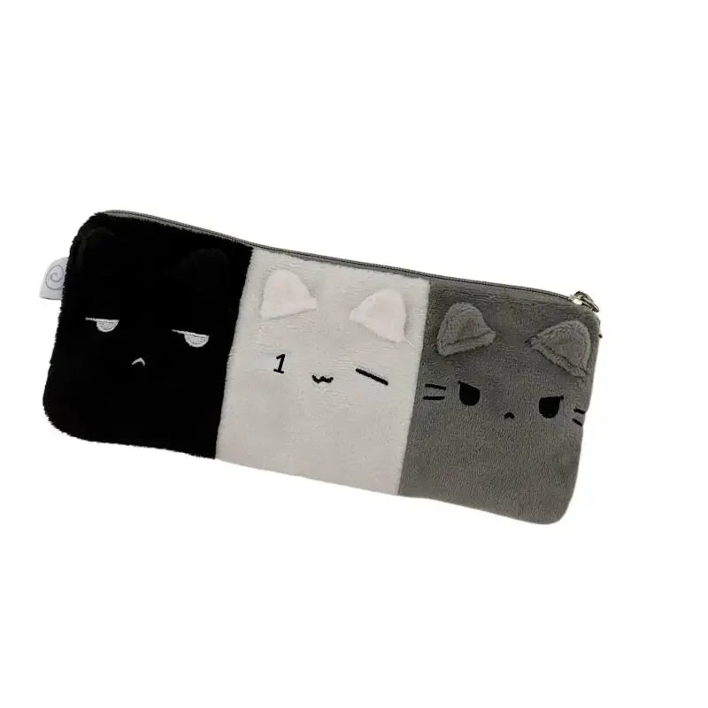 1Pcs Black White And Gray Kitten Pencil Case Plush Cute Cat Storage Bag Large Capacity Cartoon Stationery Case For Student Oasis Select
