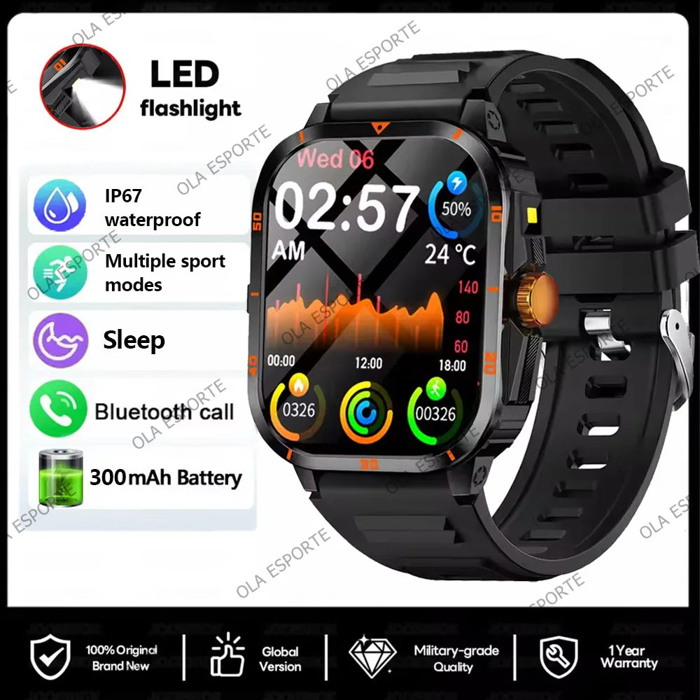 Military Smartwatch 2.01" HD Bluetooth Call Waterproof Fitness Watch