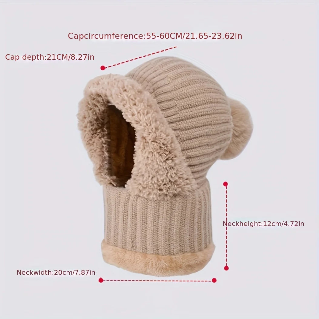 Thickened Knitted Hat Scarf Mask One-Piece, Winter Warm Hat for Women, Full Face Protection Windproof Balaclava Cap Oasis Select