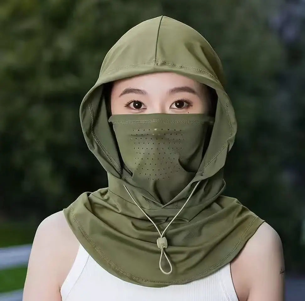 Sun Hat with Face Mask Neck Gaiter All in One for Women Summer Ice Silk Breathable UV Protection Cap for Driving Cycling Outdoor Oasis Select Army Green 5PCS