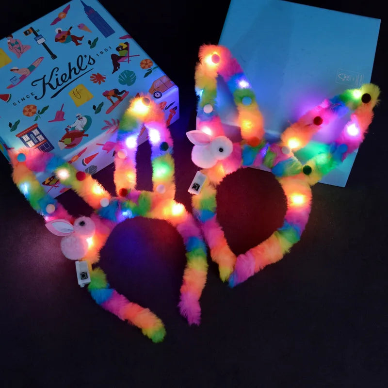 Women Girls LED Bunny Ears Hairband Easter Light Up Headbands Halloween Glow Party Supplies Wedding Festival Oasis Select colorful 1-rabbit