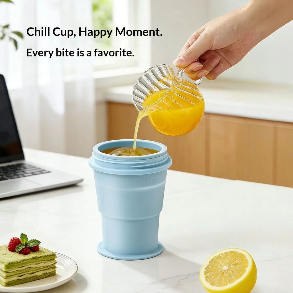 Portable Folding Hockey Puck Ice Cup – Creative Food-Grade Silicone Ice Cube Mold with Built-in Straw – Summer on-the-Go Tumbler Oasis Select