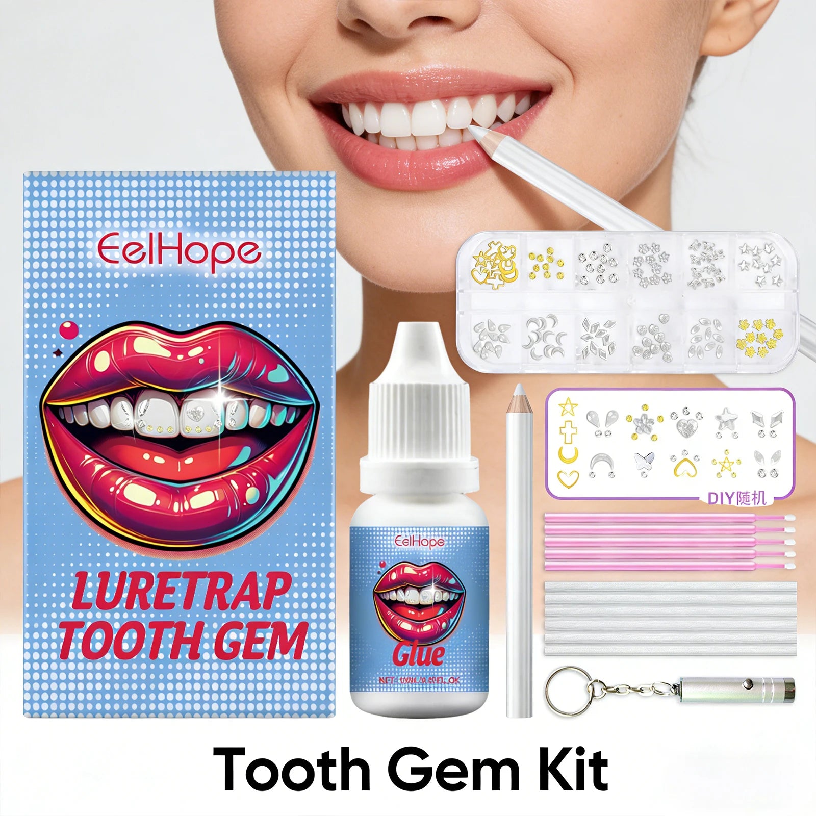 DIY Tooth Gems Kit – 120 Crystal Teeth Jewels + UV Glue Tooth Gem Kit Oasis Select